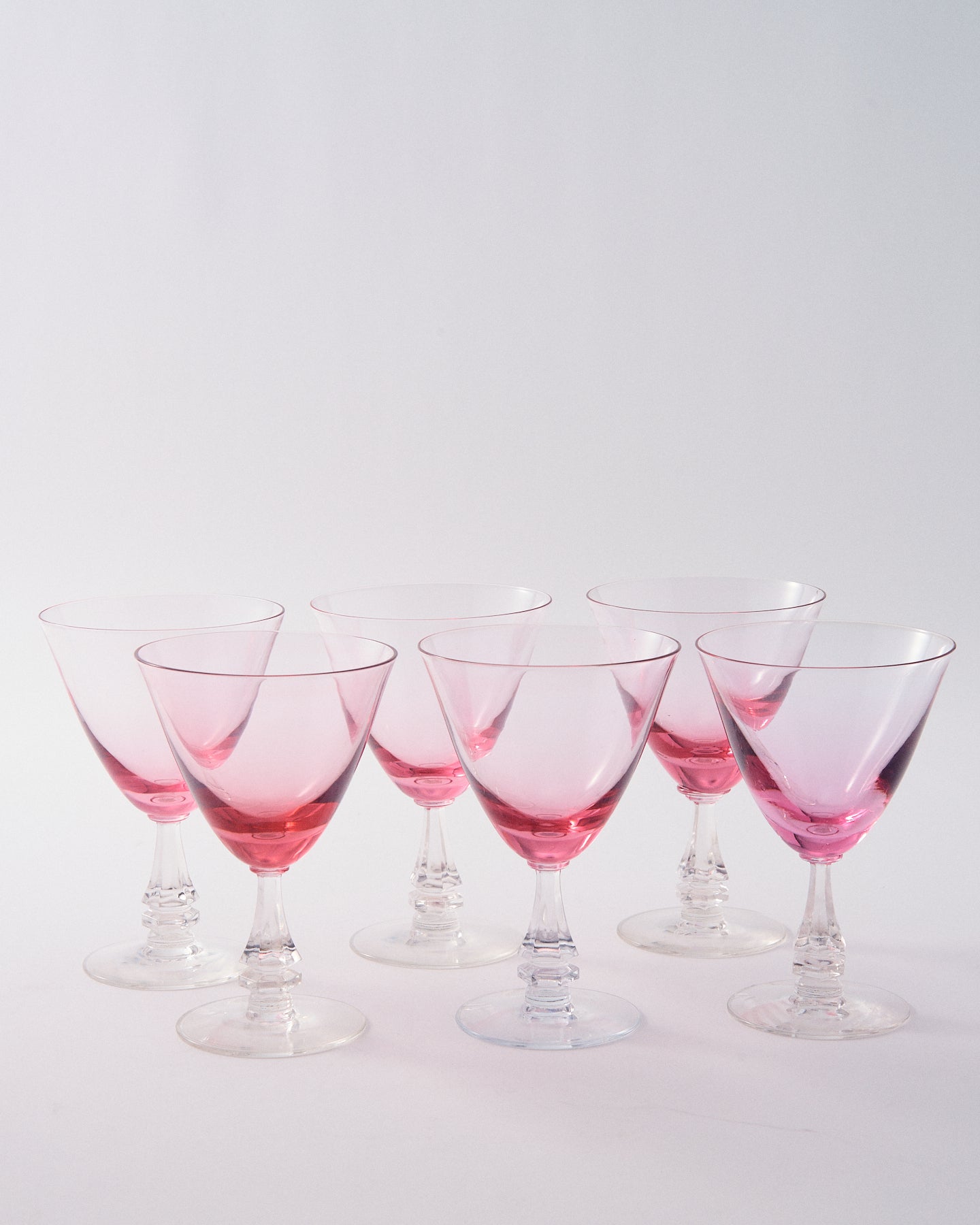 1950s Cerise Pink Wine Goblet Set of Six