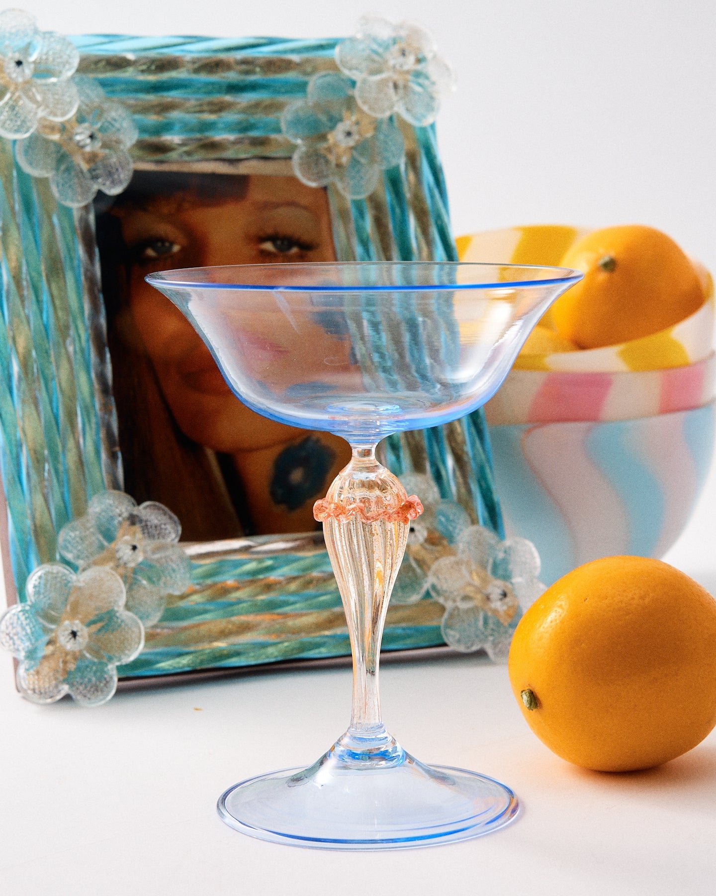 1950s Venetian Blue & Gold Coupe Glass