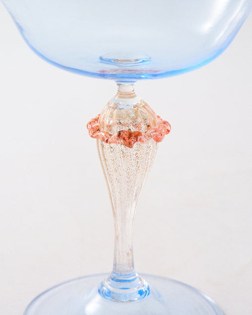 1950s Venetian Blue & Gold Coupe Glass