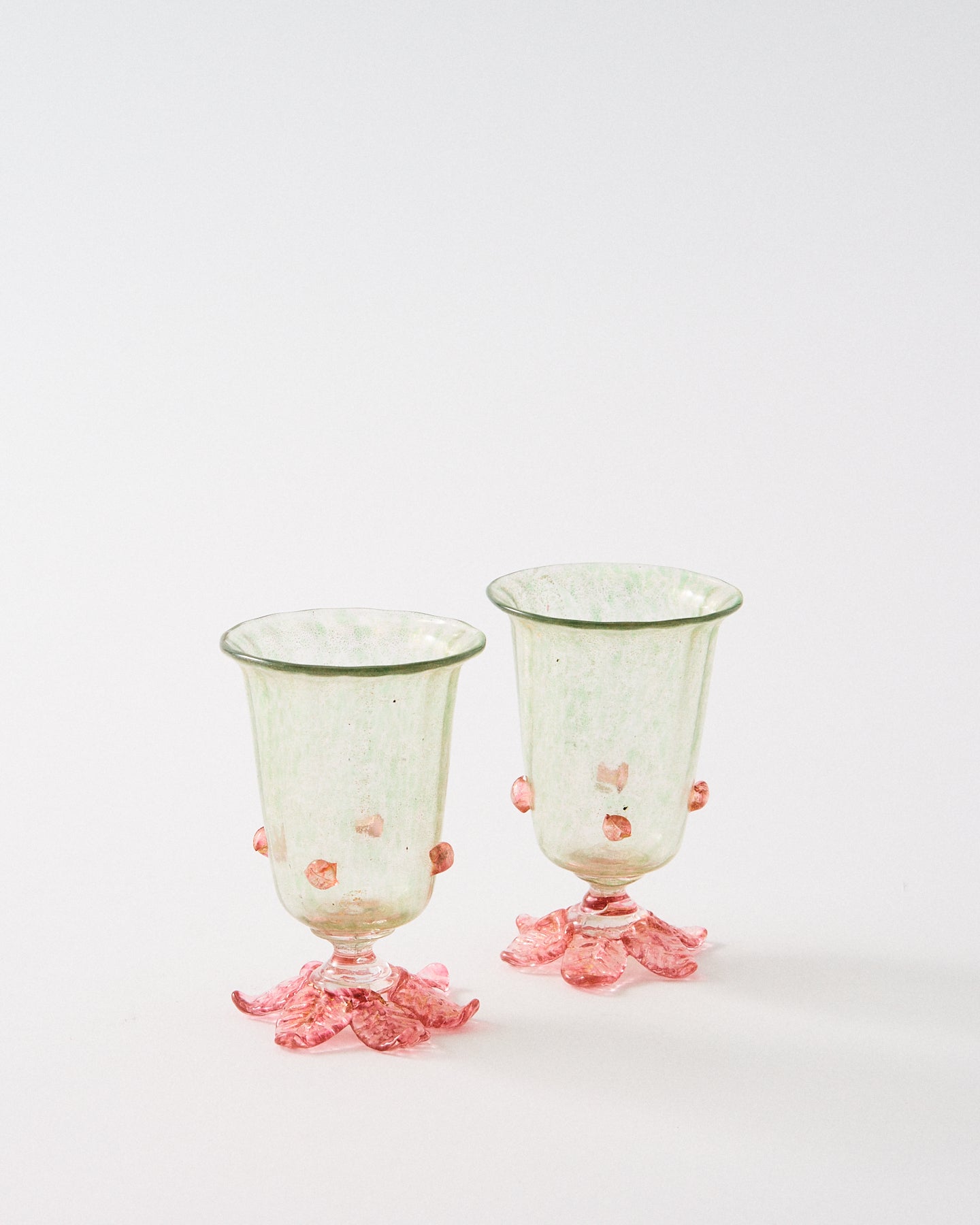 1920s Venetian Iridescent Pink & Green Cordial Glass