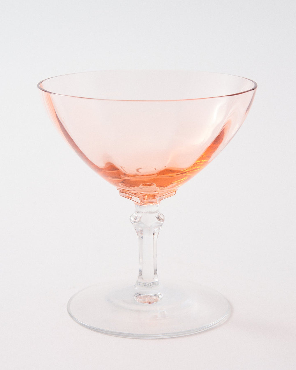 1940s Rose Sherbet Ripple Low Faceted Stem Cocktail Glass