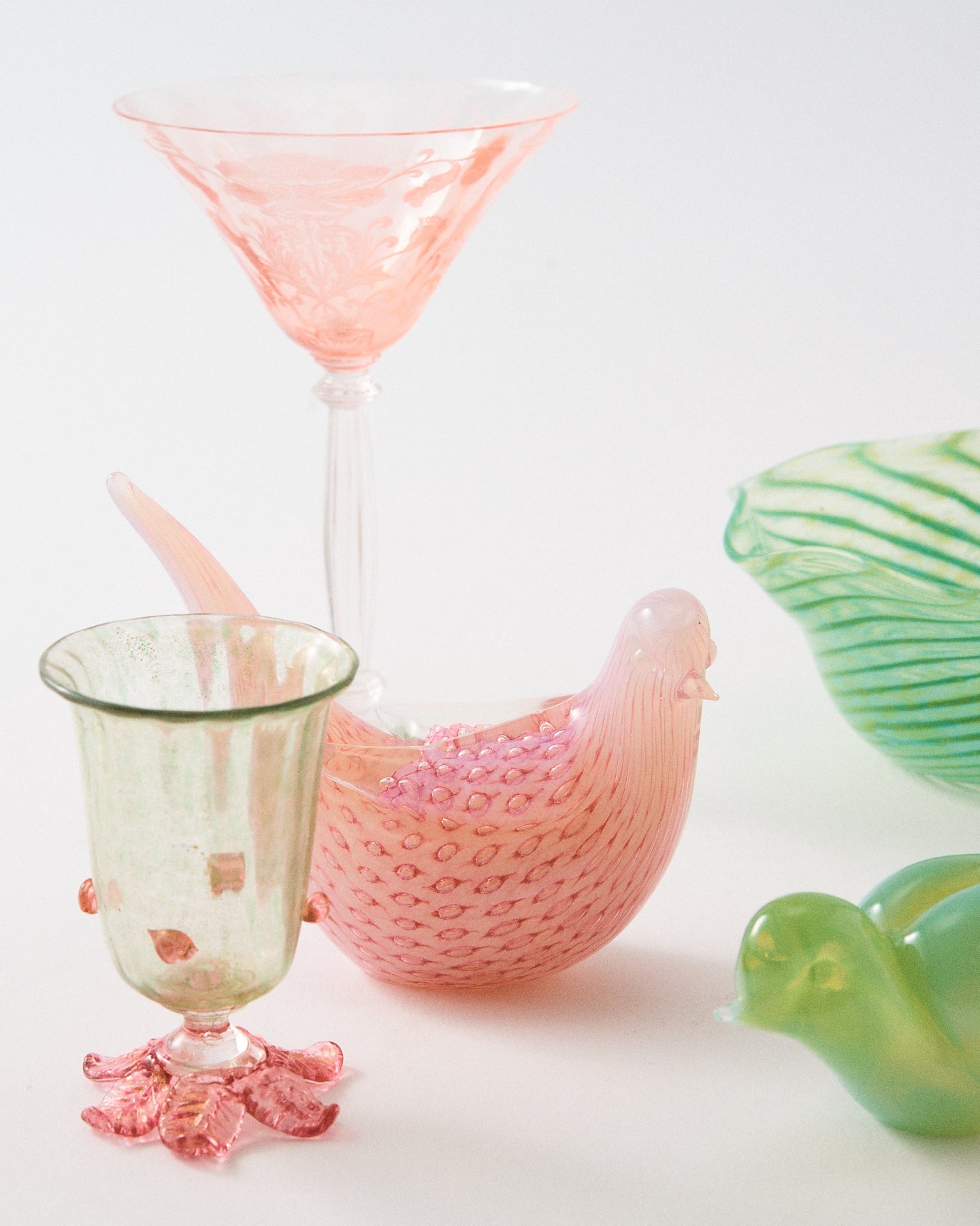 1920s Venetian Iridescent Pink & Green Cordial Glass