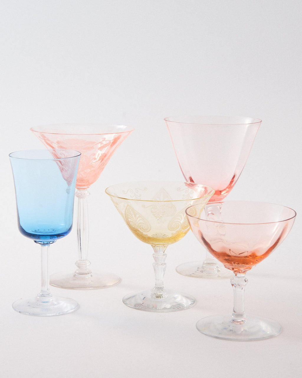 1940s Rose Sherbet Ripple Low Faceted Stem Cocktail Glass