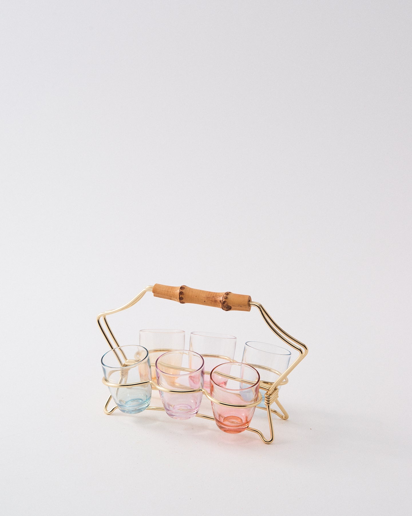 1950s Pale Iridescent Rainbow Bamboo Shot Glass Set I