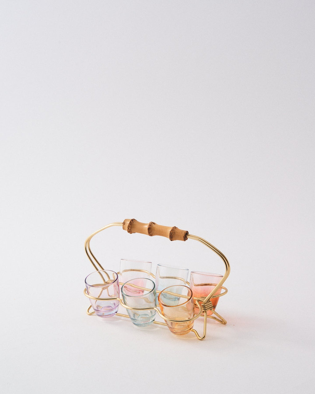 1950s Pale Iridescent Rainbow Bamboo Shot Glass Set II