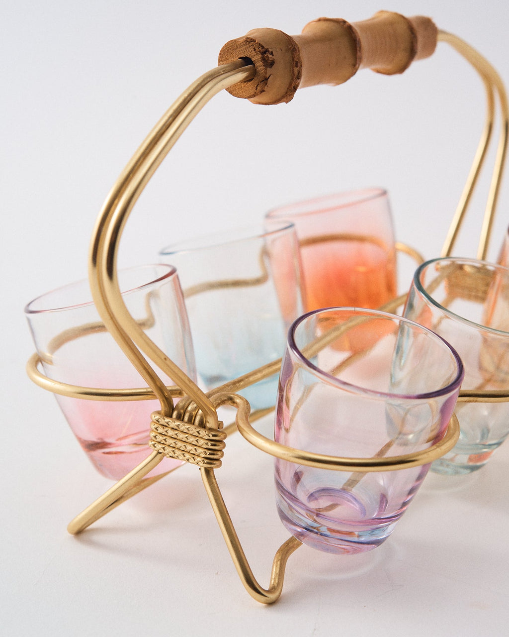 1950s Pale Iridescent Rainbow Bamboo Shot Glass Set II